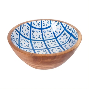 Bol en bois fait main avec motif bleu, style Japandi, pour servir les aliments à la maison et offrir en cadeau, bols à collations pour la table - Product Image 6