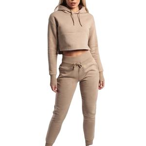 Crop Top Hoodie In Stock Women's Fitness Tracksuit Set Warm Long Sleeve Casual Custom Crop Top Hoodie - Product Image 1