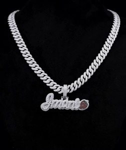 Iced Out Moissanite <b>Pendant</b> With Strawberry Charms 925 <b>Silver</b> Rhodium Plated Hip Hop Style Custom <b>Initial</b> Letter <b>Pendant</b> For Men - Product Image 2