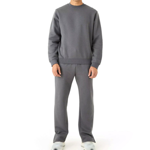 Ensemble de survêtement décontracté pour homme en coton délavé à l'acide, pantalon évasé, 2 pièces, col rond, sérigraphie - Product Image 1