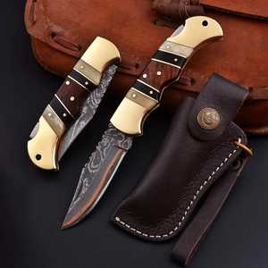 Premium Industrial Grade Copper Damascus Steel Folding Utility <b>Knife</b> Wood Handle Outdoor Pocket <b>Knife</b> OEM Private Label - Product Image 1