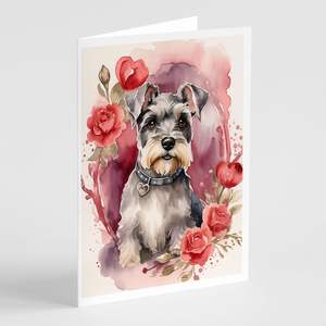 Schnauzer Valentine Roses A7 taille 5x7 cartes vierges fantaisistes paquet de 8 avec enveloppes pour les salutations - Product Image 1