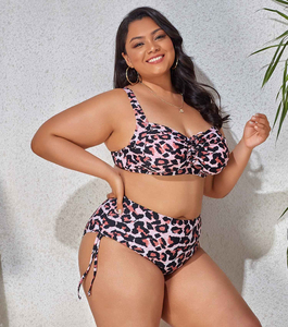 Plus Size Women Black <b>Bikini</b> <b>Set</b> Push up Top Tie Side Bottoms Ruched Twist Design High Cut Cute Spandex/Polyester Swimwear - Product Image 5