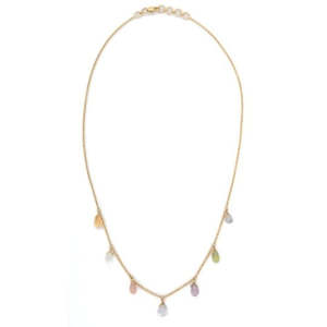 18K Yellow Gold Multi-Gemstone Charm <b>Necklace</b> with Ruby Sapphire Emerald <b>Opal</b> Garnet Diamond & Freshwater Pearl - Product Image 4