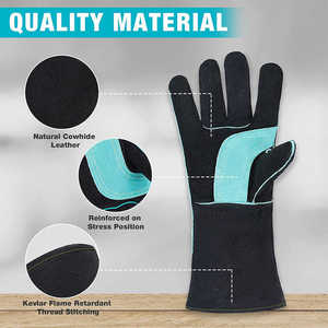 New Design Custom Logo <b>Long</b> Sleeve Hand Safety Welding Work <b>Gloves</b> Cowhide Leather Heat Resistant Welder Working <b>Gloves</b> - Product Image 5