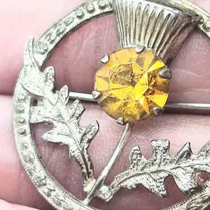 Broche Escocés de Plata con Diseño de Cardo, Broche Vintage de Aleación Metálica con Cristal Color Citrino para Kilt - Product Image 6
