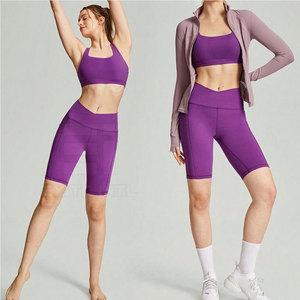 Shorts de yoga respirants taille haute pour femmes, pour fitness, gym, entraînement, sans coutures, effet push-up, en Spandex/Nylon - Product Image 3