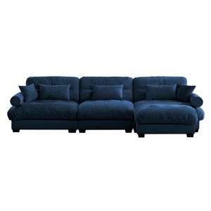 Divano Componibile in Velluto Super Confortevole e Oversize con Pouf Mobile, Braccioli Imbottiti e Seduta Profonda per Soggiorno - Product Image 6