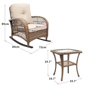 Set di 3 Sedie a Dondolo in Vimini per Esterni, Colore Kaki, con Cuscini Impermeabili per Uso in Giardino - Product Image 5