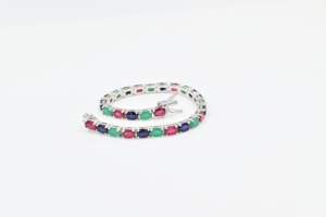 Bracelet Tennis en Argent Sterling 925 avec Pierres Précieuses Rubis, Émeraudes et Saphirs Bleus, Coupe Ovale, Bijou Fin Minimaliste Unisexe pour Usage Quotidien - Product Image 2
