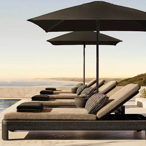 Minimalist Teak <b>Double</b> Sun Lounger Outdoor Adjustable Backrest Poolside <b>Daybed</b> Modern Resort Couple Sunbed Weather Resistant - Product Image 6