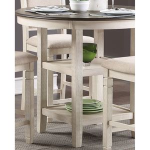 Set da Pranzo 5 Pezzi in Finitura Bianco Antico e Marrone, Tavolo Alto con Ripiani Integrati e 4 Sedie per Sala da Pranzo - Product Image 3