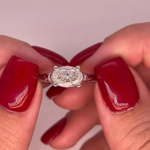Bague de fiançailles ovale en diamant de laboratoire de 1 carat East West pour femme, or 14 carats, bijoux de mariage de luxe, cadeau - Product Image 1