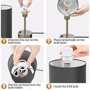 Lampada da Tavolo in Lino Dimmerabile a 3 Livelli con Porte di Ricarica USB A+C, Piccola Lampada da Comodino con Controllo Touch e Presa AC - Product Image 5
