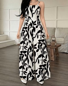 Mono de mujer con estampado floral, sin tirantes, transparente, de pierna ancha, sin mangas, de cintura alta, holgado, de una pieza, para fiesta de verano - Product Image 3