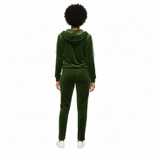 Conjunto de Sudadera con Capucha y Pantalones Acampanados de Terciopelo de Alta Calidad para Venta al por Mayor, Personalizable con Logotipo, Trajes Deportivos Rojos para Mujer - Product Image 2