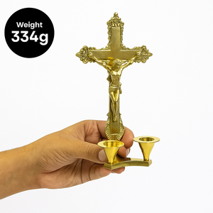 Candelabro de Latón con Cruz de Jesús y Soporte Doble para Velas de Té, para Sala de Oración, Altar de Iglesia y Decoración Cristiana del Hogar - Product Image 4