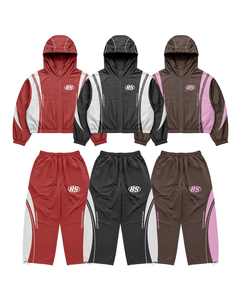 Ensemble de survêtement sport coupe-vent deux pièces personnalisé pour homme, grande taille, en nylon et polyester, imprimé uni, veste et pantalon de jogging - Product Image 1