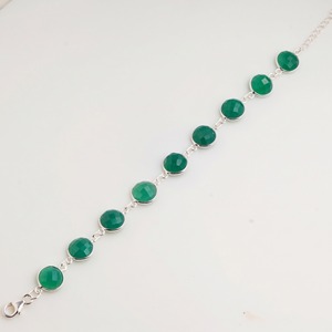 Pulsera de Ónix Verde Natural con Engaste de Plata de Ley 925, Gema Redonda Facetada, Estilo Tenis, Elegante, Minimalista, Ajustable, Unisex, Regalo - Product Image 1