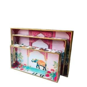 Juego de bandejas nido de MDF con estampado floral esmaltado para regalos de Navidad, decoración del hogar, desayuno, bodas y inauguración de casas. - Product Image 4