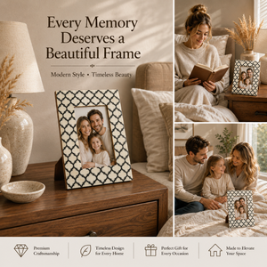 Handcrafted Moroccan Bone Inlay 4x6 <b>Photo</b> <b>Frame</b> Decorative Ivory <b>Black</b> Wooden Picture <b>Frame</b> for Tabletop Display Luxury Home - Product Image 3
