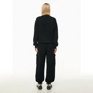 High Quality <b>Women's</b> <b>Black</b> Cargo Pants Mid Waist Loose Fit Ankle-Length Fleece Casual Pants <b>Pockets</b> Elastic Waist Autumn Pants - Product Image 5
