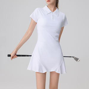Robe de tennis pour femmes avec logo personnalisé, col chemise, manches courtes, spandex, nylon, respirante, fabricant OEM - Product Image 4