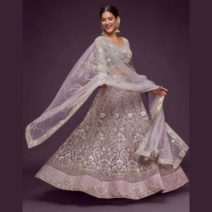 Premium Soft <b>Net</b> A-Line Lehenga Choli with Zari Badla Thread and Glitter Dori Embroidery <b>Dupatta</b> | Semi Stitched Lehenga Set - Product Image 1