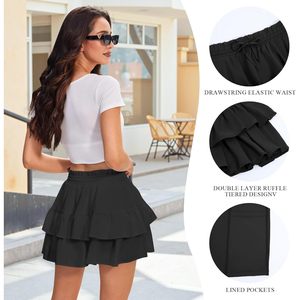 2025 femmes Boho Tennis Golf jupes taille haute fluide confortable Mini Shorts avec volants à plusieurs niveaux plissé Design Mini Shorts - Product Image 5