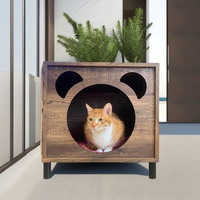 Maison pour chat multifonctionnelle en bois et métal, forme de trous d'arbre, avec bac à litière intime, rangement et griffoir intégré, naturel+noir