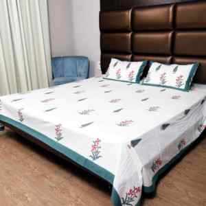 Cubrecama Sanganeri Estampado a Mano, 100% Algodón Natural, Base Blanca, Tamaño King, con Juego de Almohadas para Decoración del Hogar - Product Image 2