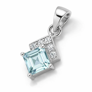 Rhaya Jewels - Colgante geométrico de plata 925 con topacio azul chapado en rodio, corte princesa, engaste de garra minimalista, solitario clásico - Product Image 3