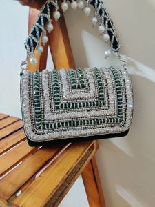 Elegant Luxury Seed <b>Bead</b> Embroidered Crossbody Shoulder Handbag Adjustable Strap ZIP Waterproof Durable Lightweight <b>Large</b> - Product Image 3