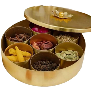 Best Selling Brass <b>Masala</b> <b>Box</b> with Hammered Design - Elegant 7Section Spice Organizer for Premium Indian Cooking & Kitchen Decor - Product Image 4