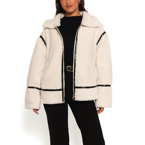 Custom Logo OEM Winter Loose <b>Women</b> Fleece Jacket Soft <b>Teddy</b> Sherpa Fleece Winter Bomber Jacket - Product Image 1