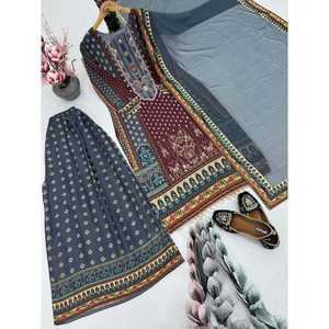 Conjunto de Salwar Kameez para Mujer, Color Gris, Hermoso Estampado Digital, Tejido a Mano - Product Image 5