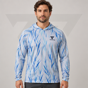 OEM Custom Sublimated Fishing Hoodie Long Sleeve Hooded Fishing Shirt Sun Protection UPF 50 Unisex <b>Feather</b> Print - Product Image 1