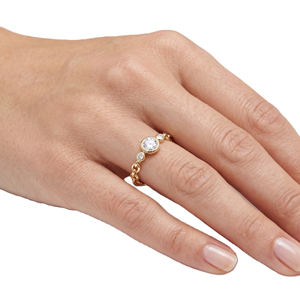 Dainty Round Cut Lab Diamond Chain Link Ring 9K 10K Solid Gold Three Stone Ring Minimalist Proposal Stackable Ring Promise Ring - Product Image 6