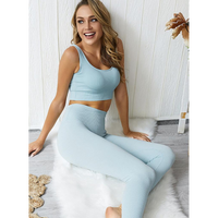 Ensemble de yoga côtelé sans couture pour femme, tenue de sport deux pièces, legging taille haute et crop top, ensemble athleisure de luxe côtelé