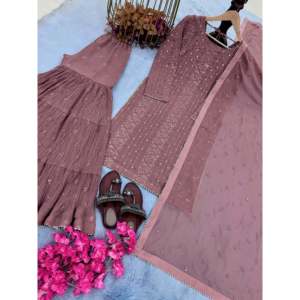 Ensemble de costumes de soirée pour femmes avec haut à carreaux fantaisie et Dupatta élégant et élégant - Product Image 4