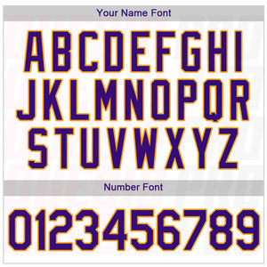 เสื้อเบสบอลแบบกำหนดเอง ชุดยูนิฟอร์มทีมกีฬาวิทยาลัย เสื้อเบสบอลสีขาวลายทางสีม่วง เสื้อเบสบอลสีม่วงทอง - Product Image 5