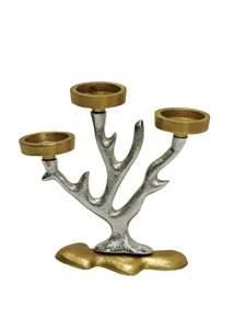 Candelabro Moderno de Metal con 3 Brazos, Candelabro Plateado con Detalles Dorados, Centro de Mesa Artístico para Velas de Pilar - Product Image 2