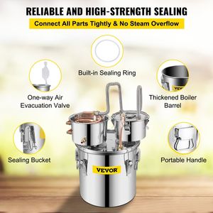 Kit di produzione di casa 5 Gal 19L distillatore di rame tubo di circolazione termometro incorporato 3 pentole In acciaio inox per attrezzature - Product Image 6