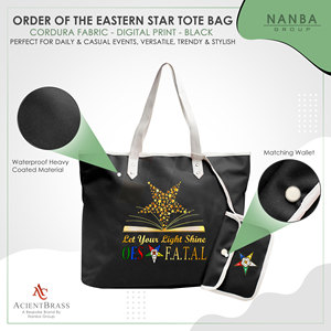 Sac fourre-tout noir avec étoile dorée, la phrase Let Your Light Shine OES F.A.T.A.L |   Sac fourre-tout noir imperméable personnalisé Eastern Star - Product Image 3