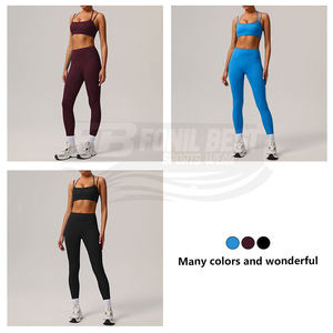 Nouvelle tenue de sport pour femme : Soutien-gorge de sport à bretelles réglables et dos nu, Legging de fitness push-up, Legging de gym, Legging de yoga uni avec cordon de serrage - Product Image 2