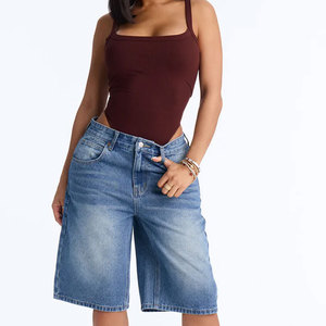 Shorts de mezclilla de verano de talle alto, pierna recta, estampados, sexys, elásticos, talla grande, con lavado arena, con botones y cremallera, de secado rápido para mujer - Product Image 1