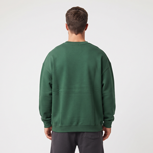 Sweat-shirt à col rond en coton doux pour homme, couleur verte unie, coupe ample décontractée, manches longues - Product Image 6