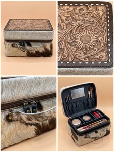 Estuche de Joyería de Cuero Vacuno con Cierre, Caja de Almacenamiento Portátil con Asa para Viaje - Product Image 5