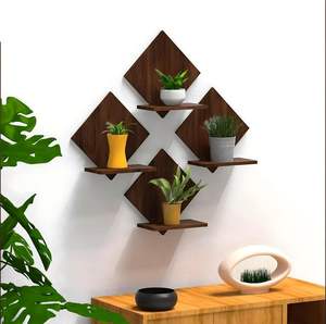 Wood Wall Mount Floating <b>Shelves</b> Set of 4 | Planter Stand Art <b>Hanging</b> Shelf Decor for Wall Display Rack <b>Storage</b> Organizer - Product Image 3