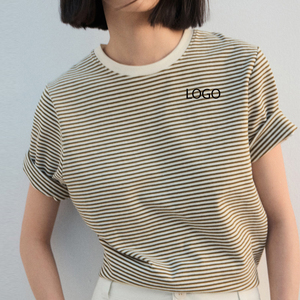 Conception de t-shirts à manches courtes et col rond avec coupe décontractée, design rayé, prix abordable, haute qualité, avec logo personnalisé - Product Image 6